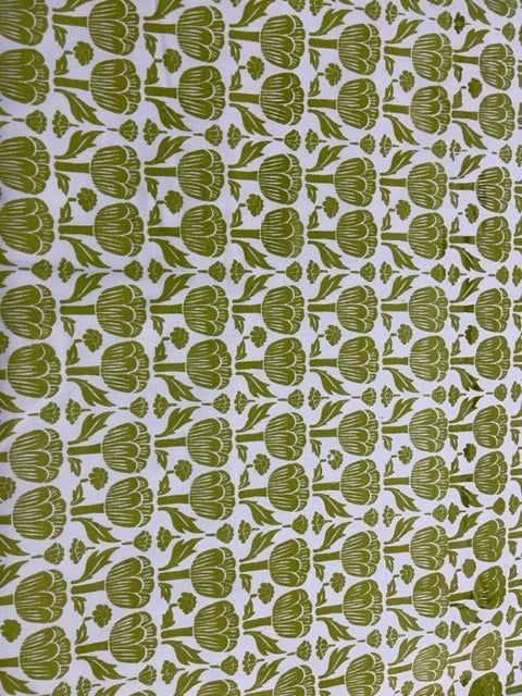 2m Stowe & So Table Cloth. Poppy in Olive Green.