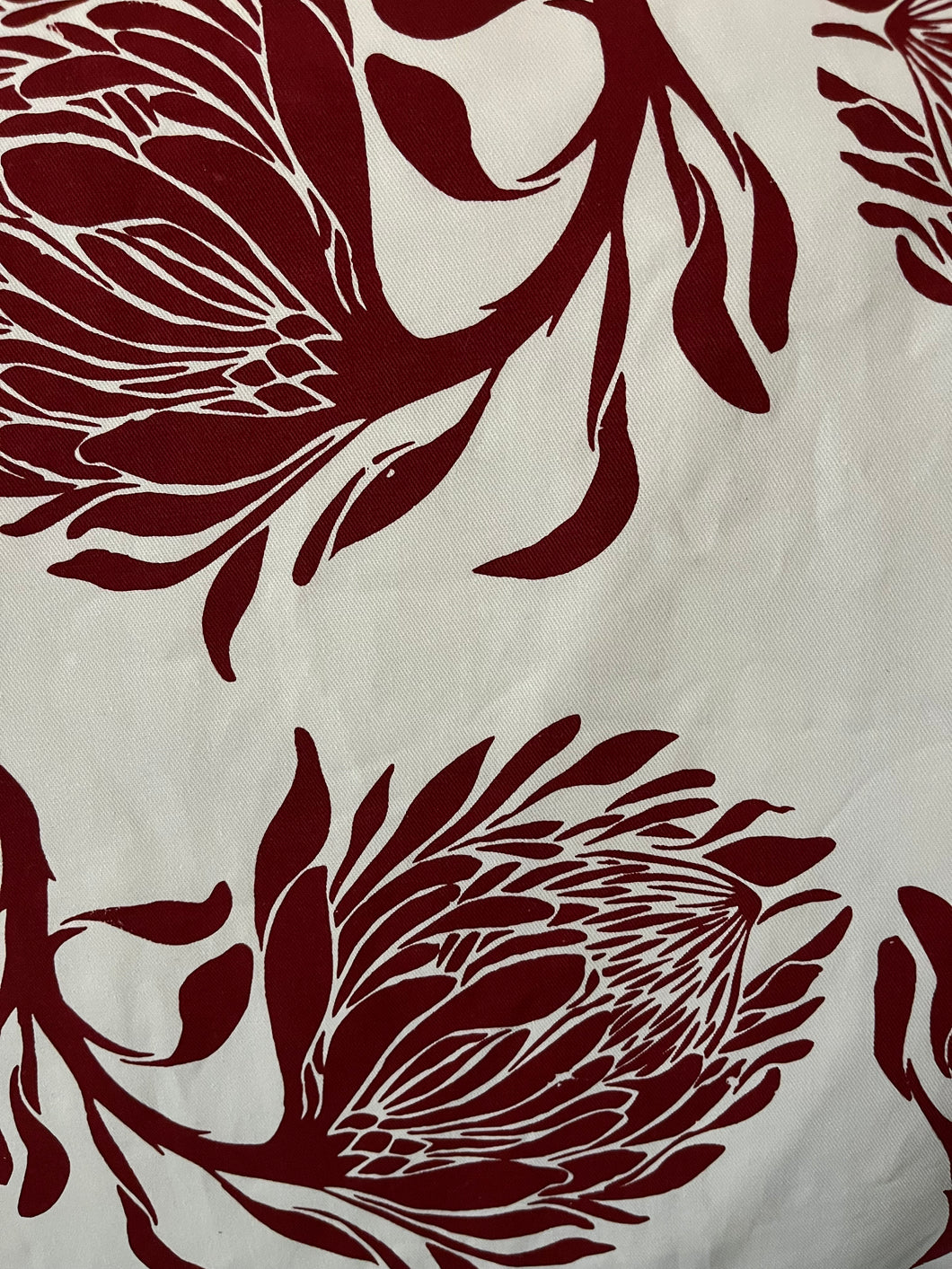 2m Stowe & So Table Cloth. King Protea in Deep Red.