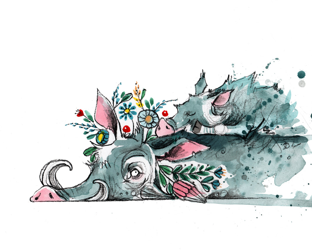 Tori Stowe A5 Art Prints: Love you 'pig' time.
