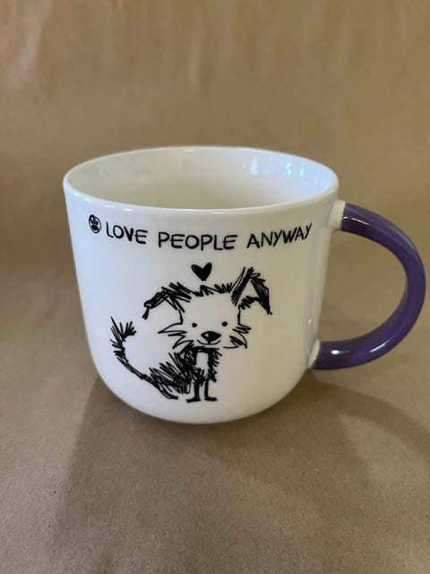 Stowe & So Dog Mugs - Love People Anyway - Purple Handle.