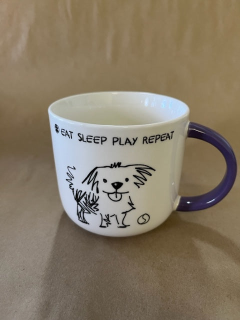 Stowe & So Dog Mugs - Eat Sleep Play Repeat - Purple Handle.