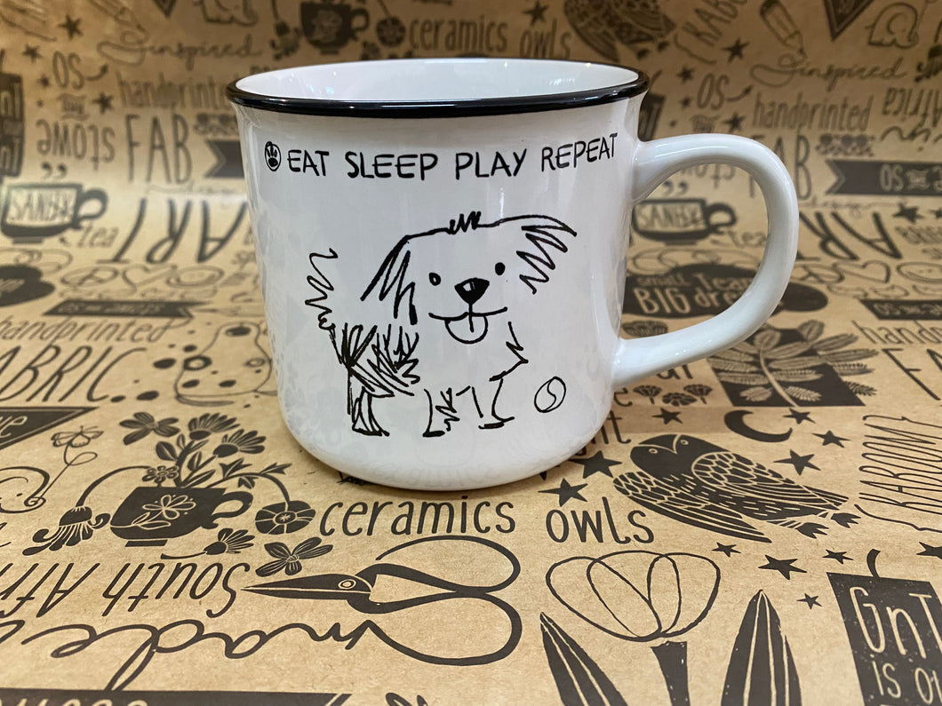 Stowe & So Dog Mugs - Black Rim - Eat Sleep Play Repeat